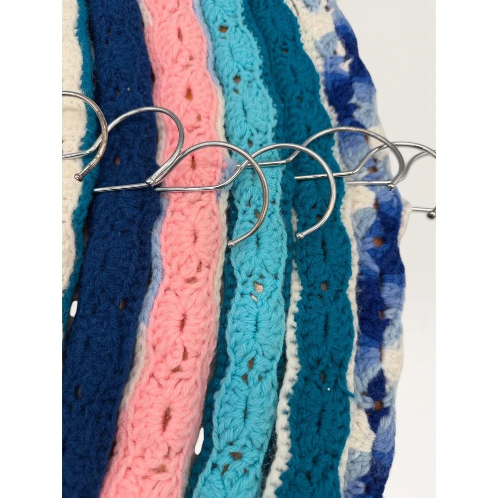 Vtg Grannycore Crochet Covered Wood Hangers Set 12 Multi Color Padded Non Slip